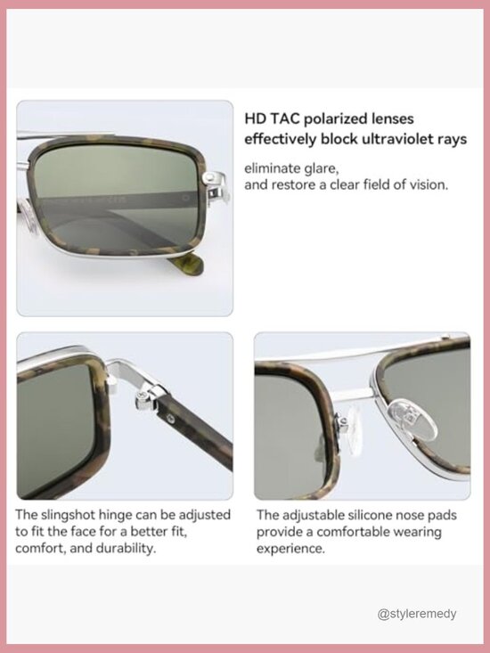 Polarized Aviator Sunglasses with UV Protection, Retro Rectangle Style main image 7